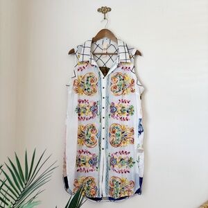 Cyrena Embroidered Paisley Sleeveless Shirt Dress XL
